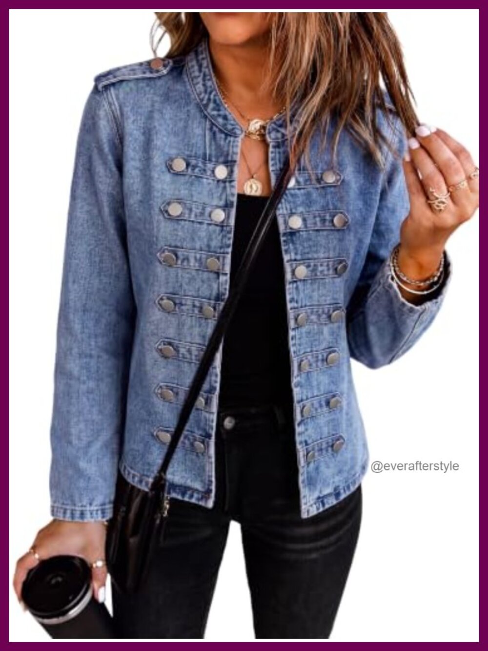 Women's Denim Jacket Cotton Blend Long Sleeve Slim Fit Button Jean Coat